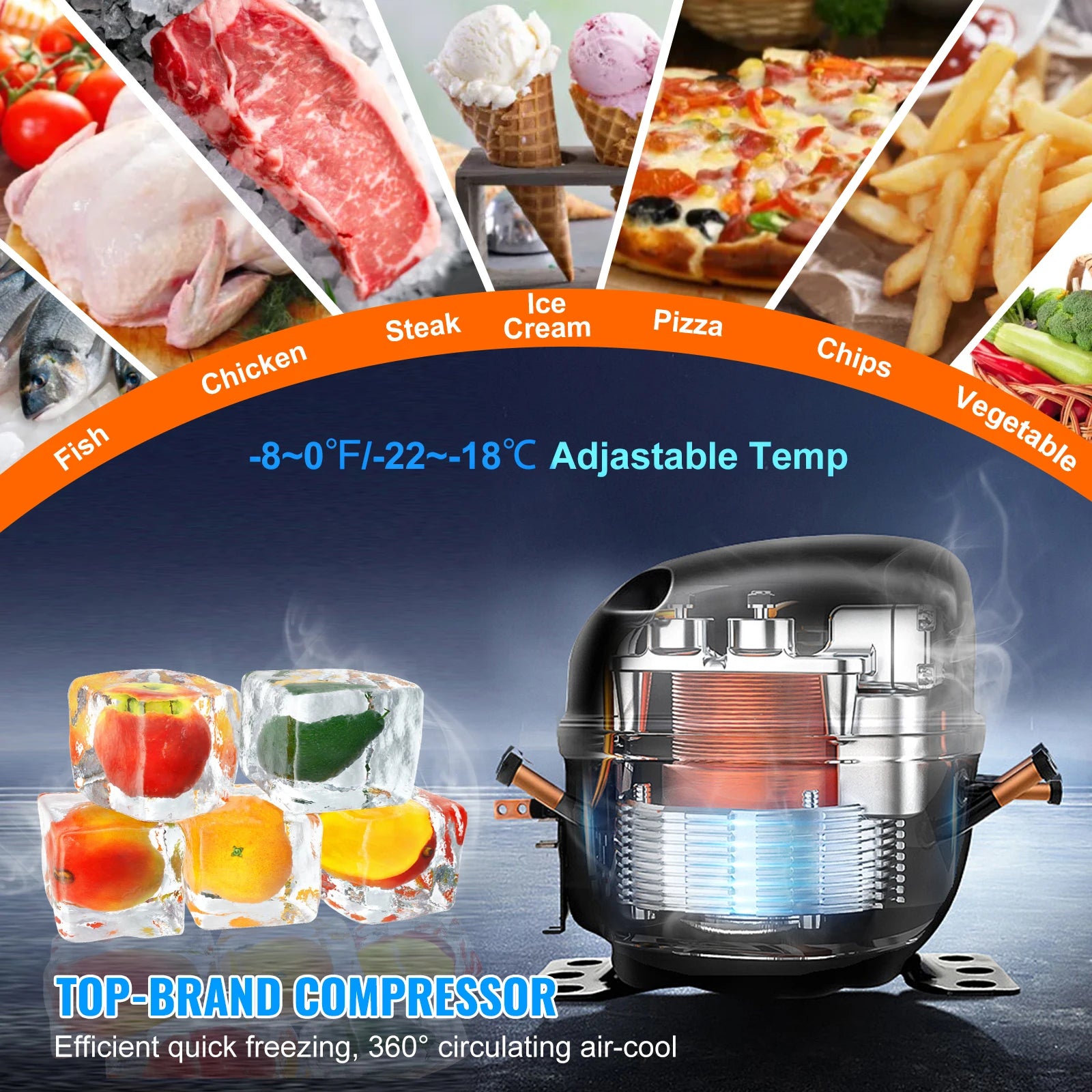 7.4 CF Commercial Frozen Refrigerator Sandwich/Salad Prep Table
