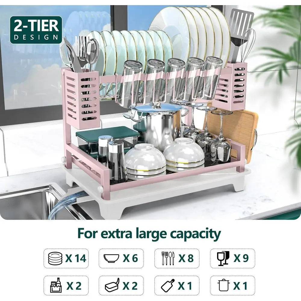Large 2-Tier Dish Rack Drainboard