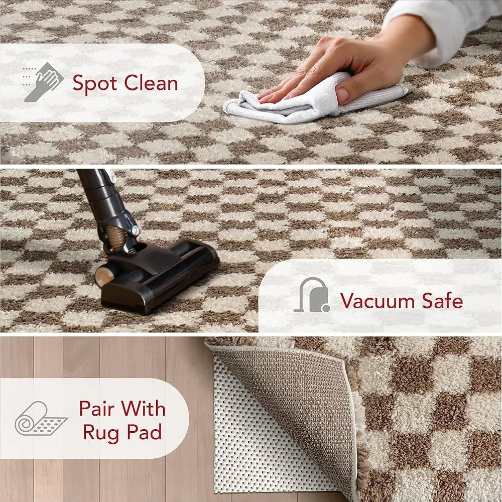 4x6 Checkered Shag Brown/Ivory