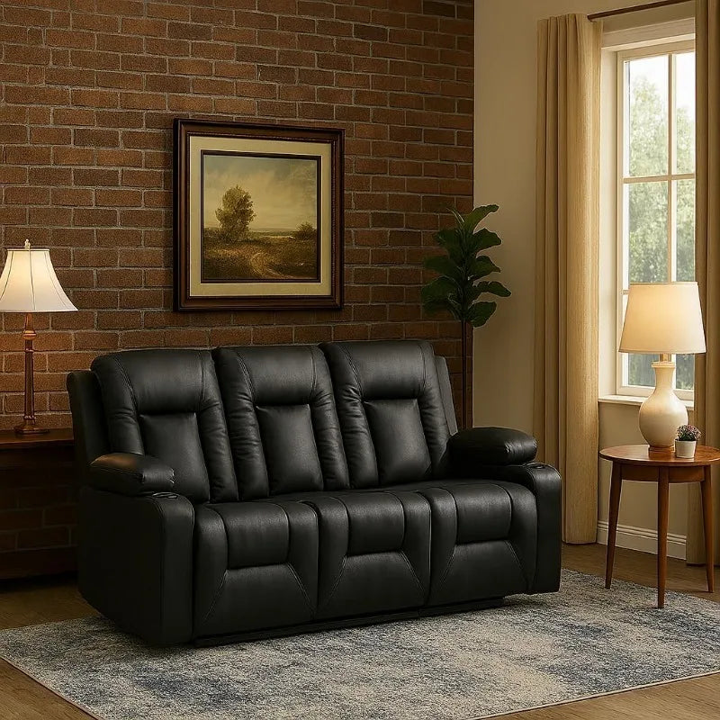 Leather Manual Recliner Sofa Set