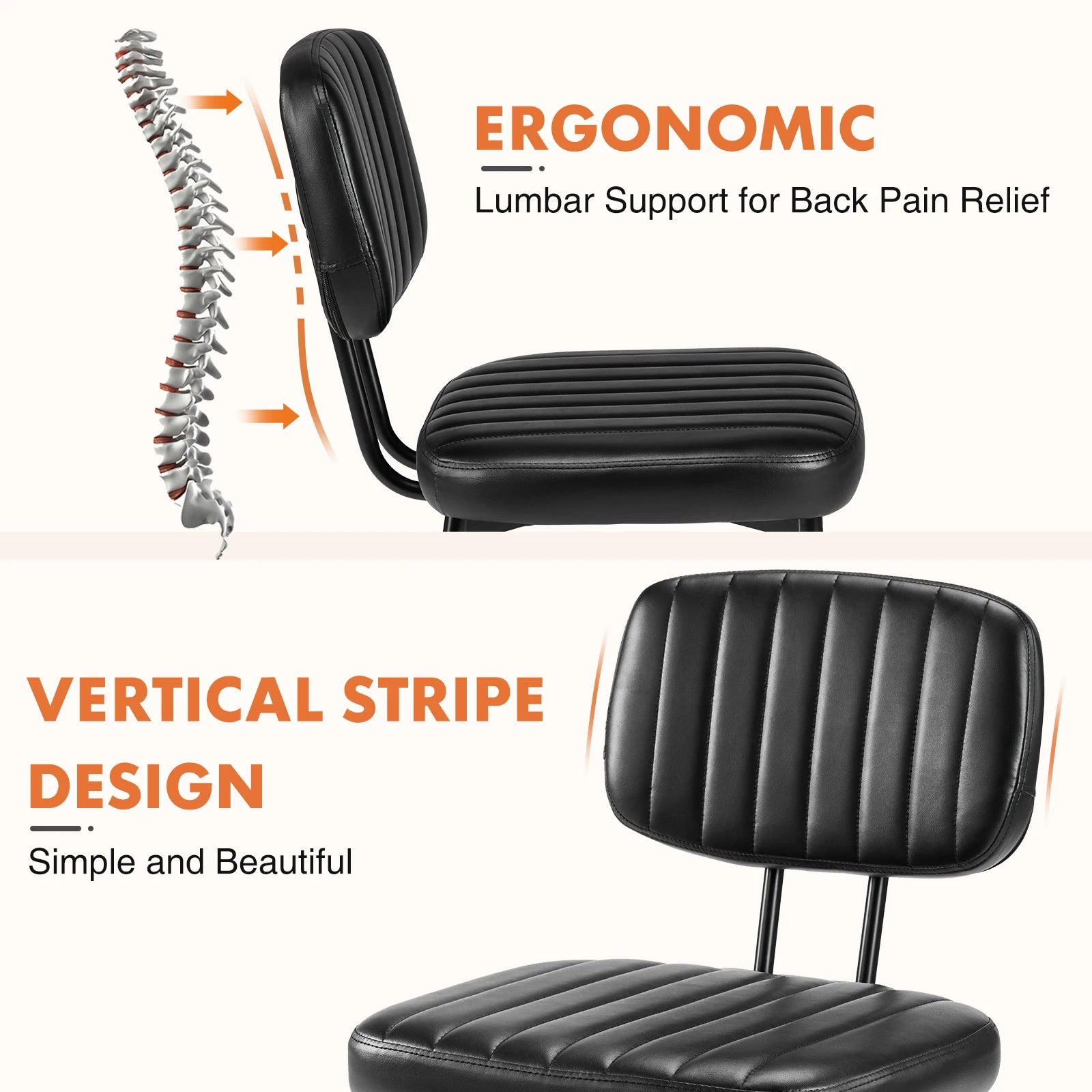 2 Faux Leather Modern Ergonomic Lumbar Support