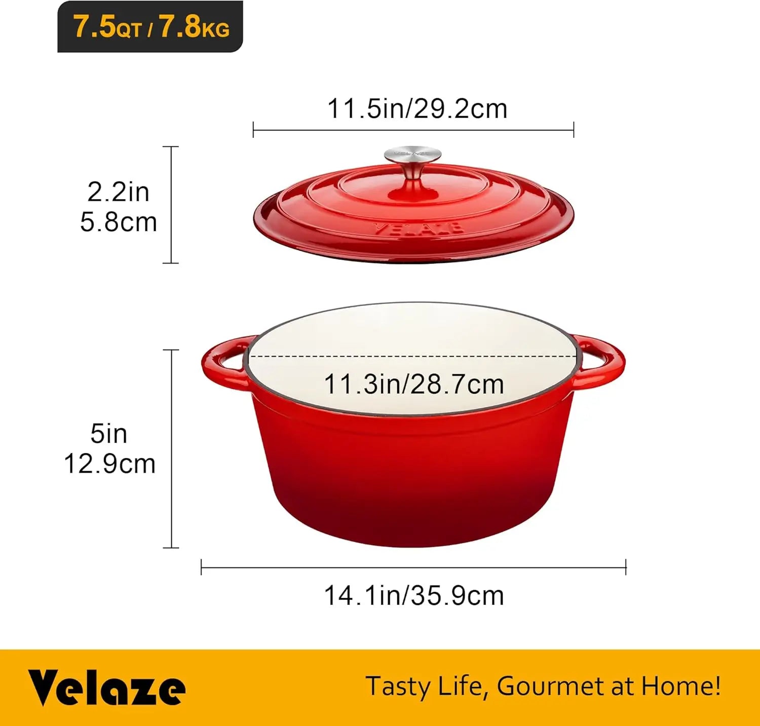 7.5 QT Enameled Cast Iron Dutch Oven Lid