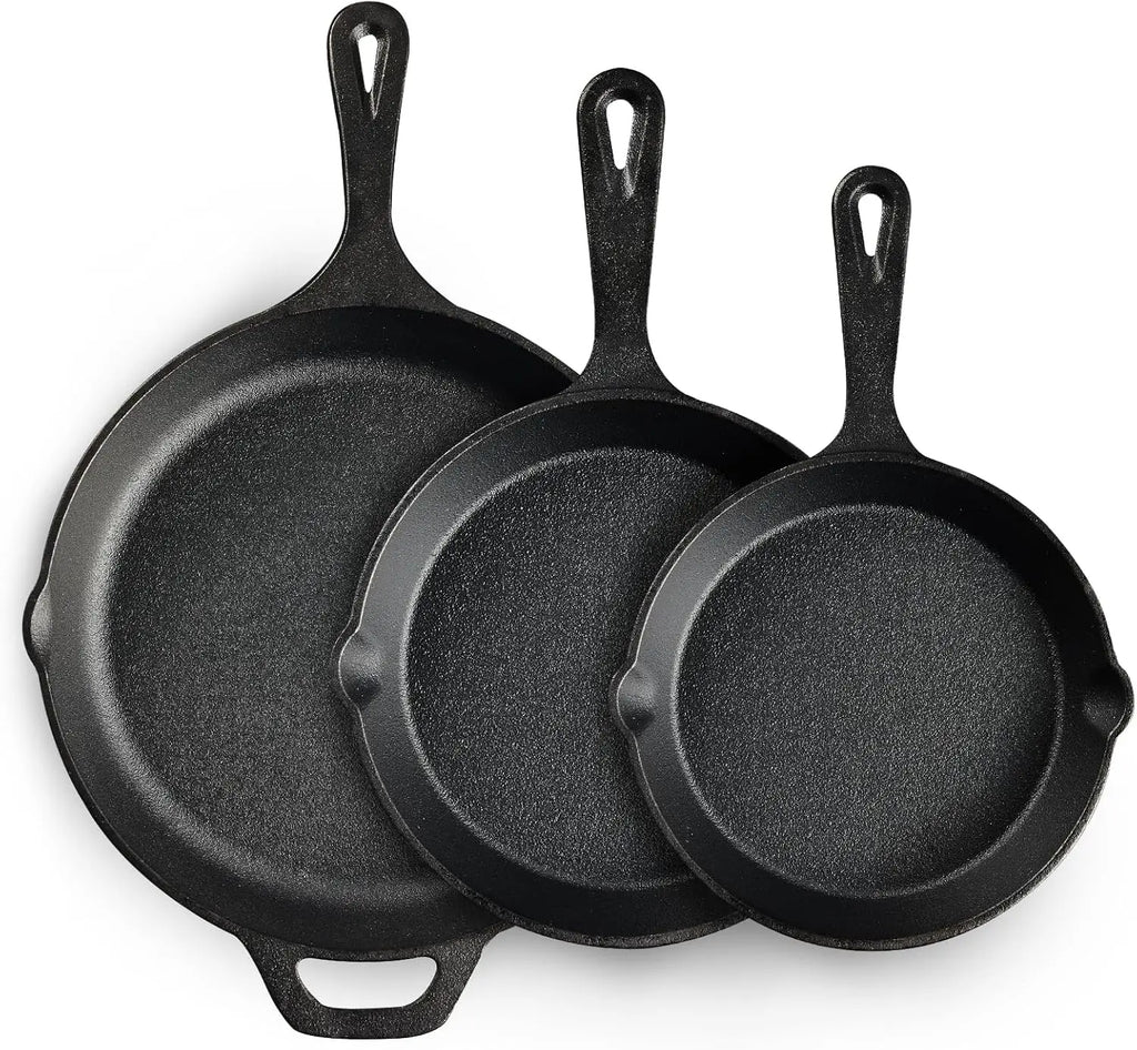 3-Piece Cast Iron Skillet Set, Pre-Seasoned Professional