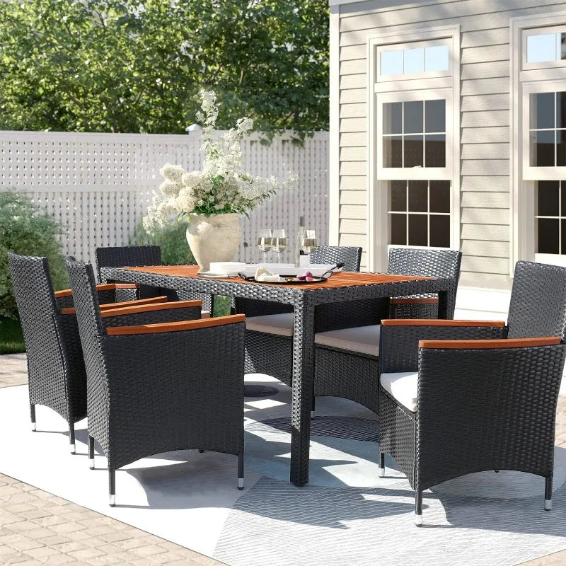 7 Piece Patio Set Acacia Wood Table