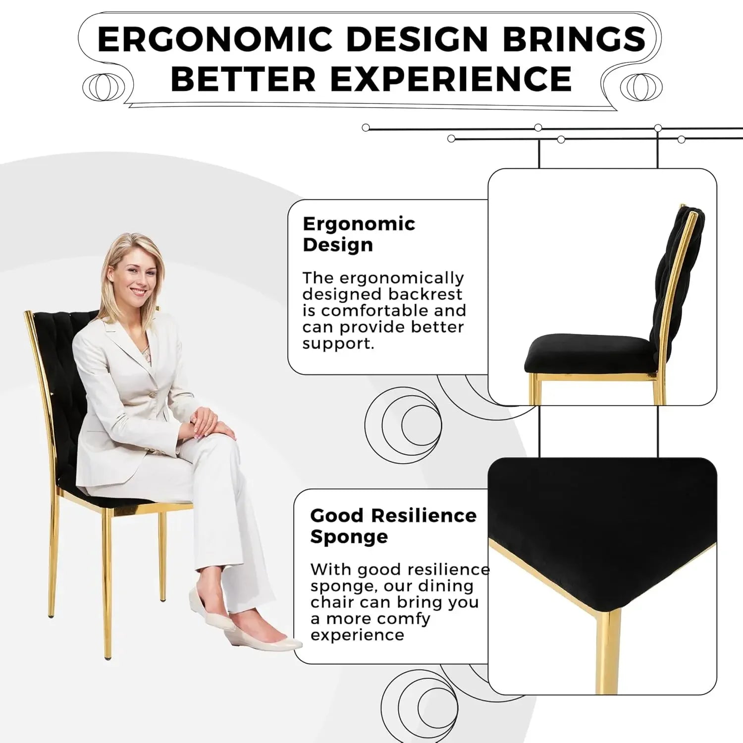 6 Modern Velvet Upholstered w/Metal Legs