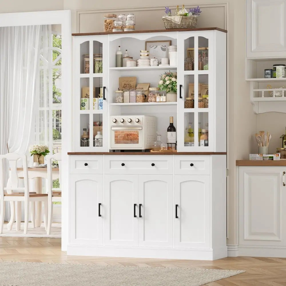 74.8 H Tall Pantry Cabinet, MW Stand, 3 Drawers, Large Hutch