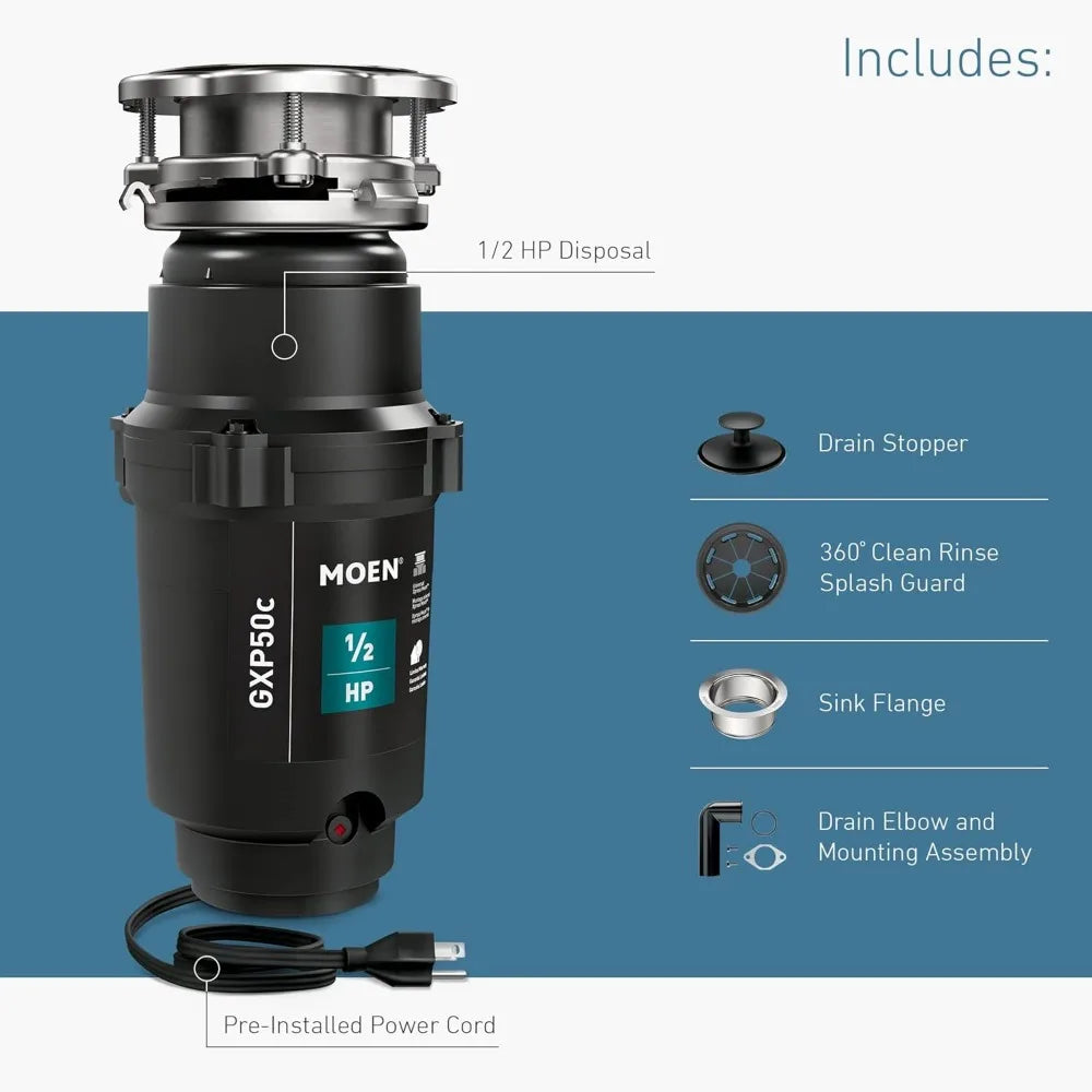 1/2 HP Disposal Pre-Installed Power Cord
