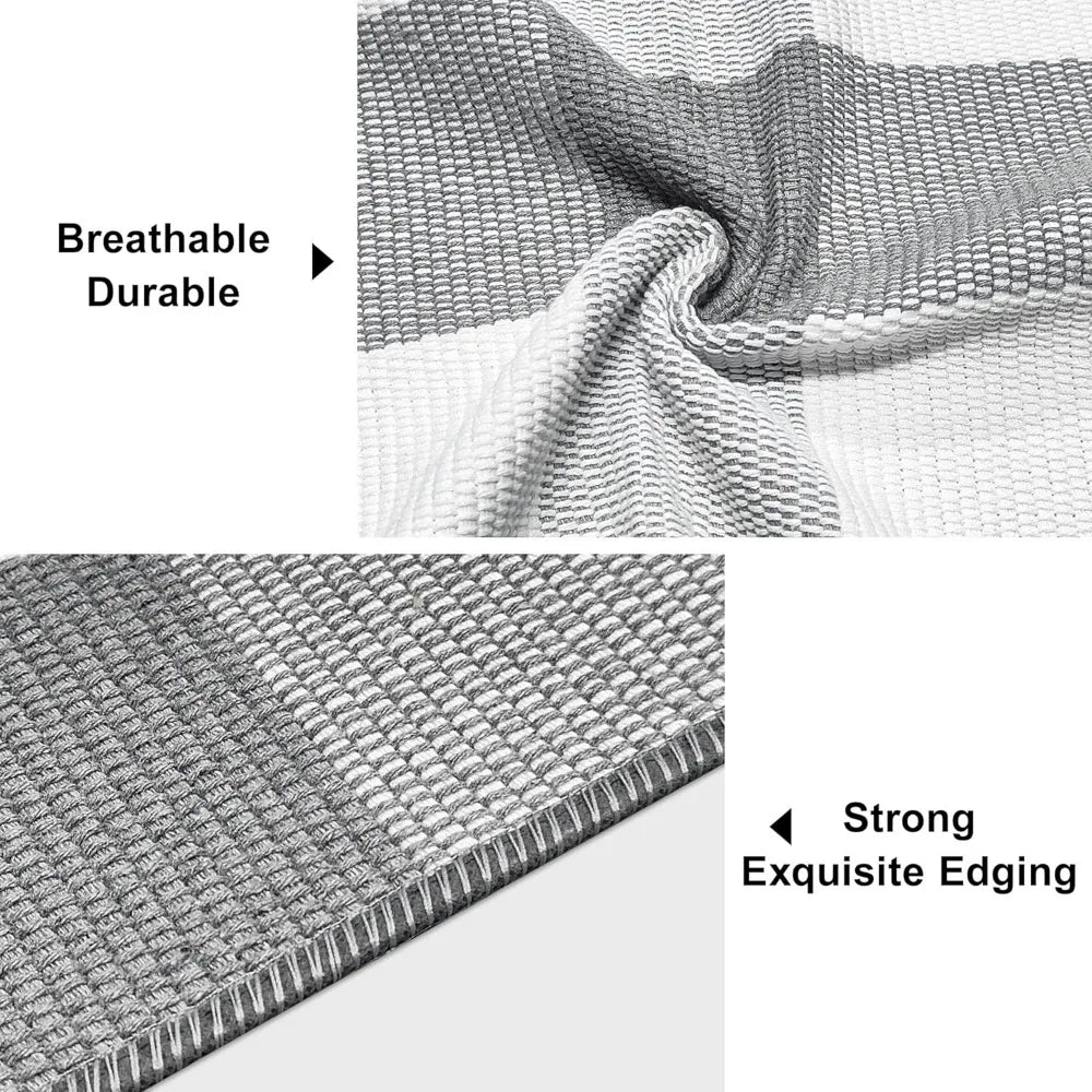 8x10 Grey/White Check Washable Indoor/Outdoor