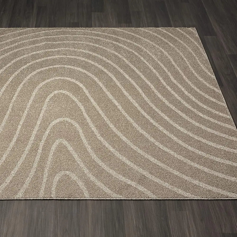 8x10 Modern Geometric Wave Taupe