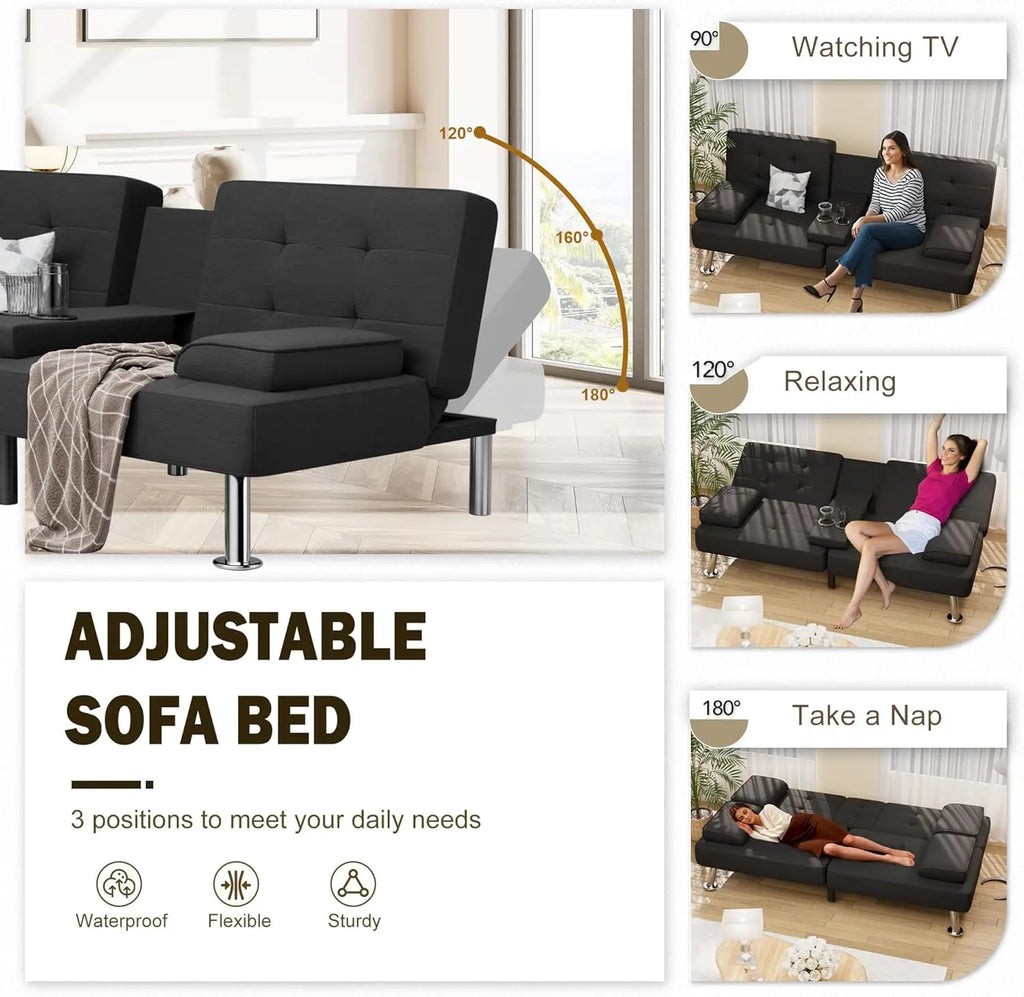 Modern Linen Futon Sofa Bed