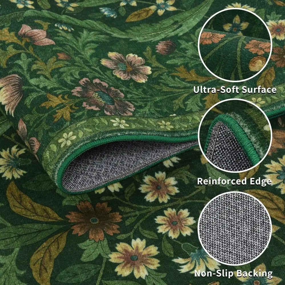 6x9 Green Boho Washable Low Pile