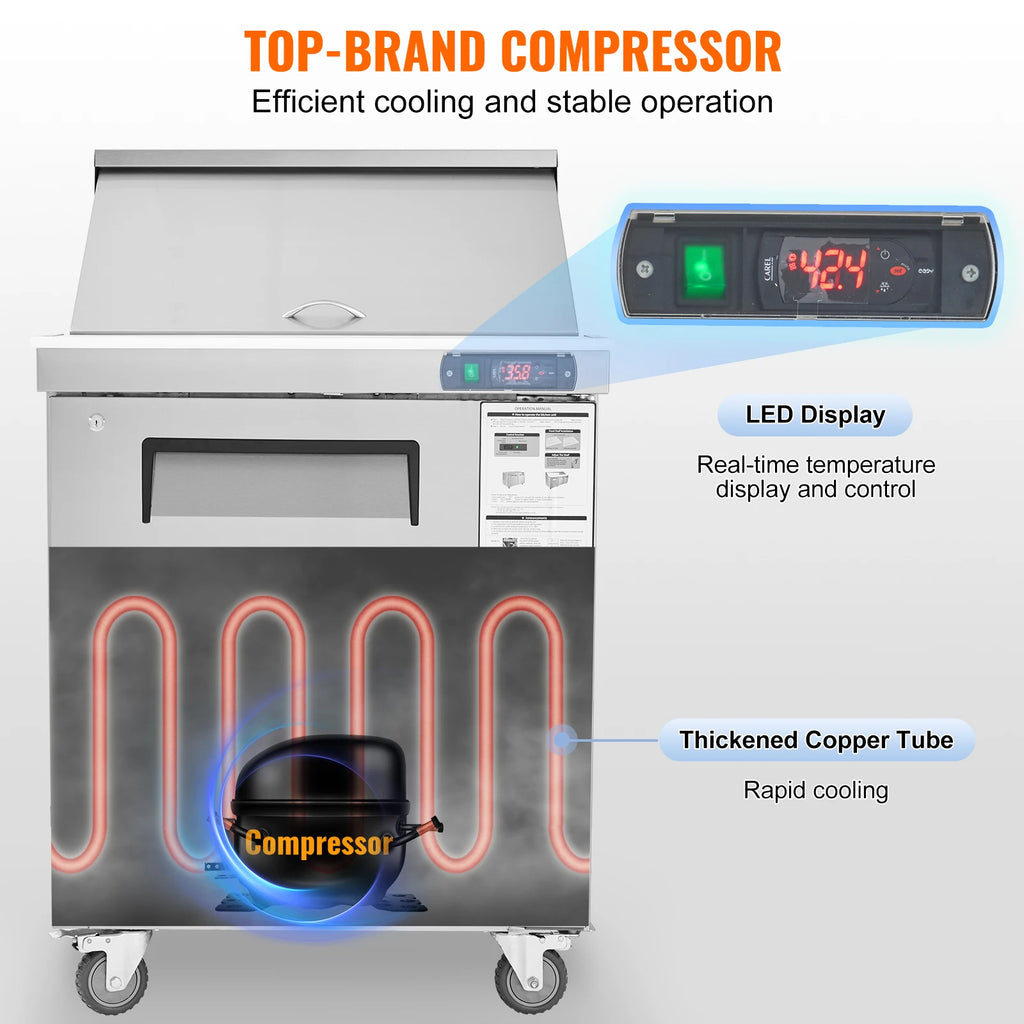 7.4 CF 28" Commercial Refrigerator Sandwich/Salad Prep Table
