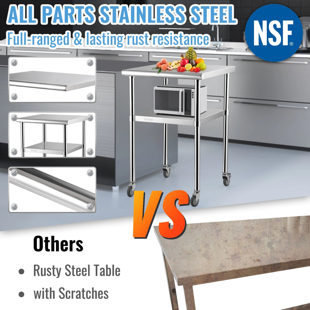 24 x 24 in Stainless Worktable Commercial