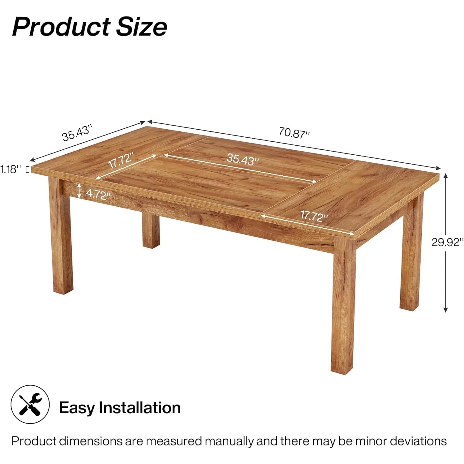 70x35" Farmhouse for 6-8, Heavy Duty 350lb