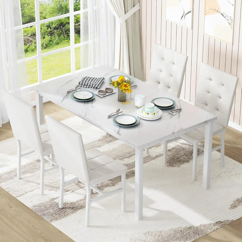 Faux Marble Kitchen Table w/4 Leather Chairs