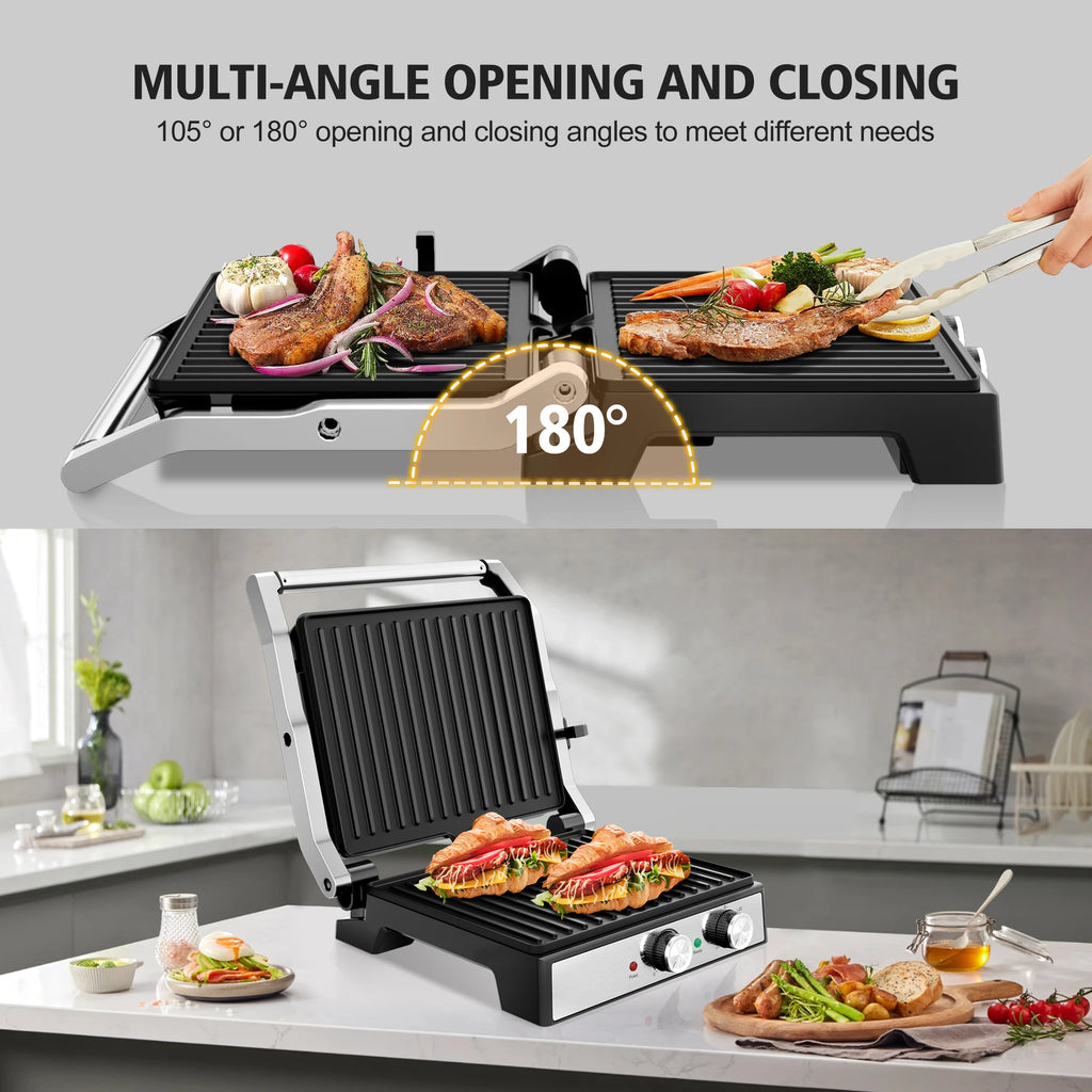 1600W 4-Slice Panini Press W/Timer Adjustable Temp
