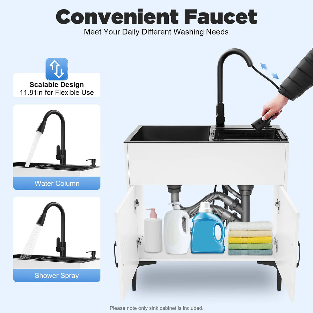 Pull Out Faucet 30" Freestanding Stainless Double