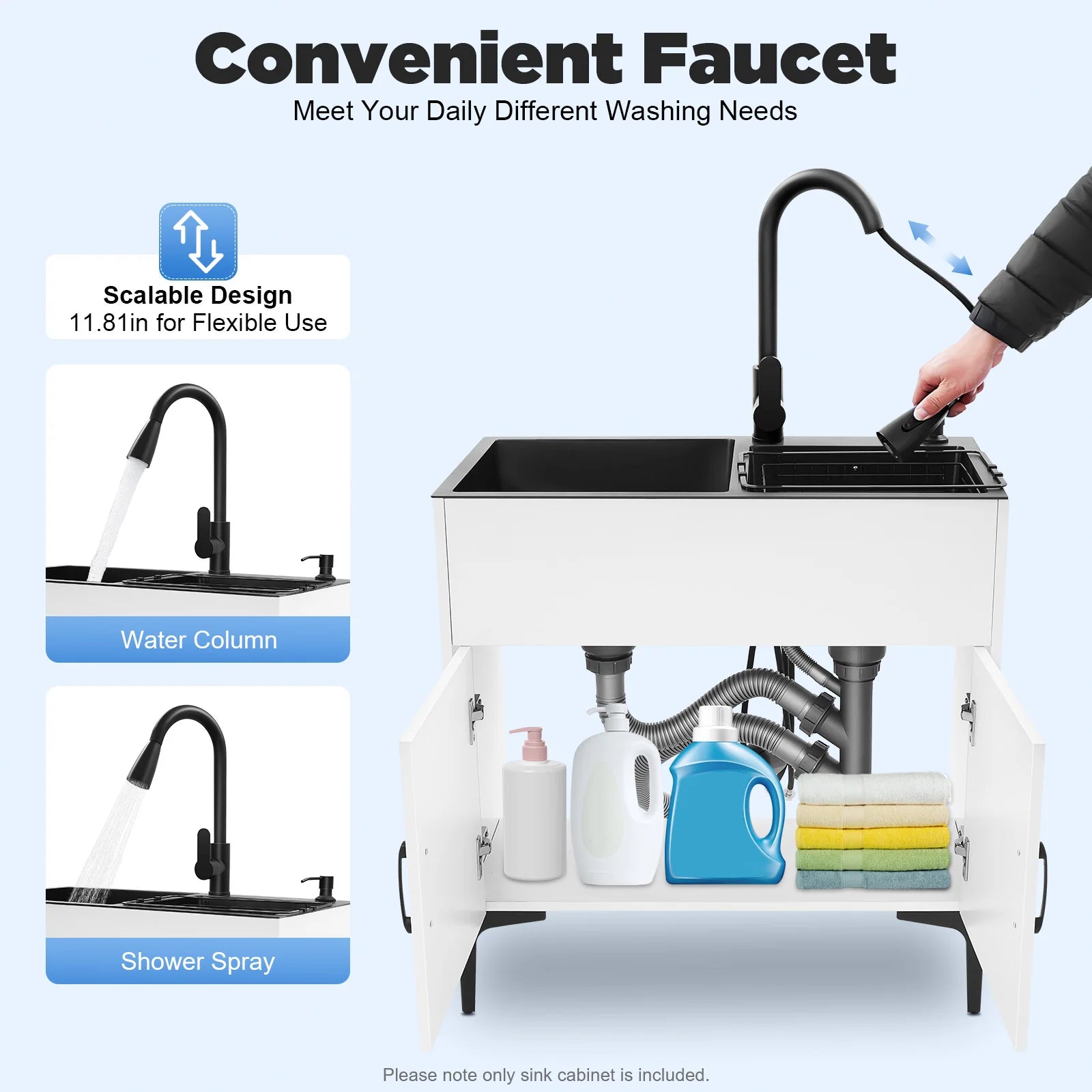 Pull Out Faucet 30" Freestanding Stainless Double