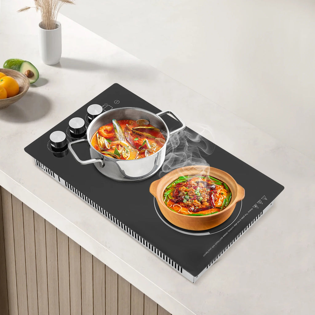 2 Burners Electric Microcrystalline Panel Cooktop,110V