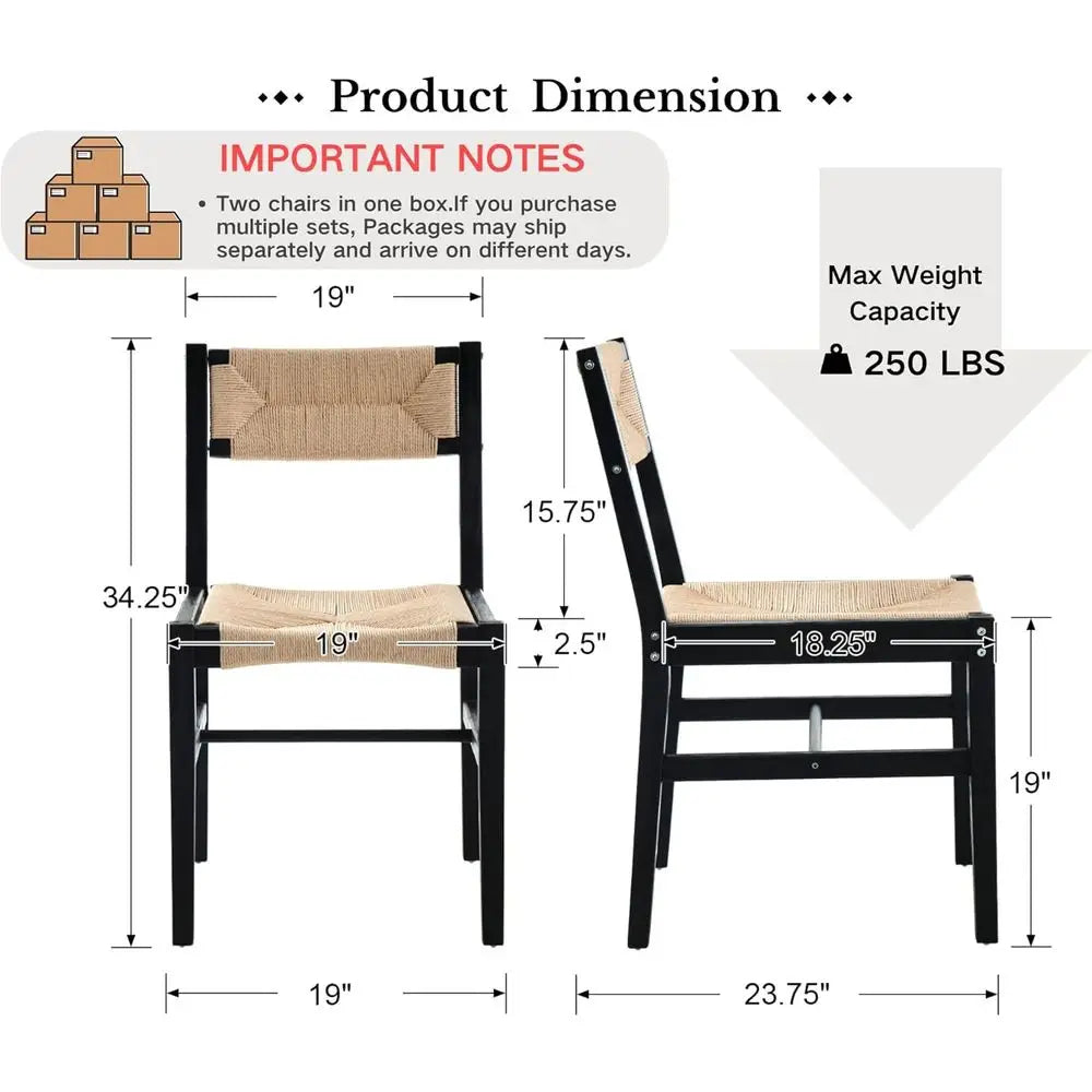 4 Rattan Black Woven Hemp Seat
