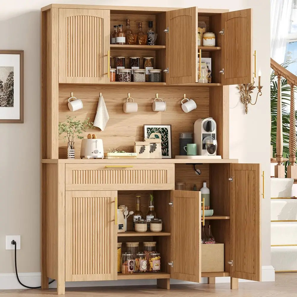 Kitchen Pantry Storage Cabinet W/Charging Station