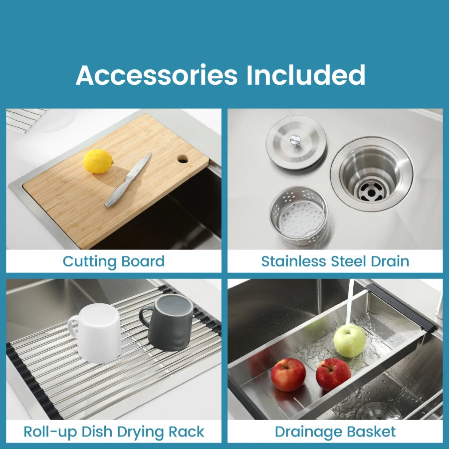 Stainless Steel Sink 33″x22″ Single Bowl Overmount