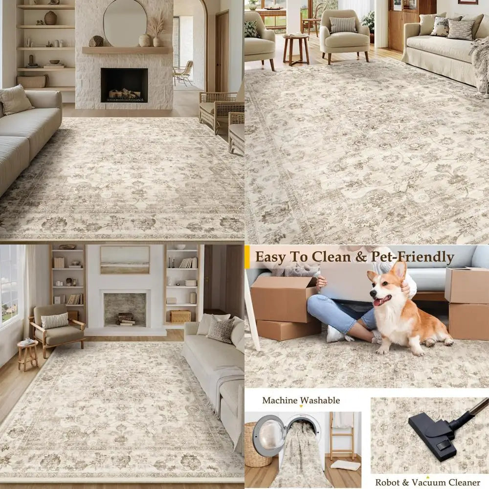 8x10 Beige Floral Washable