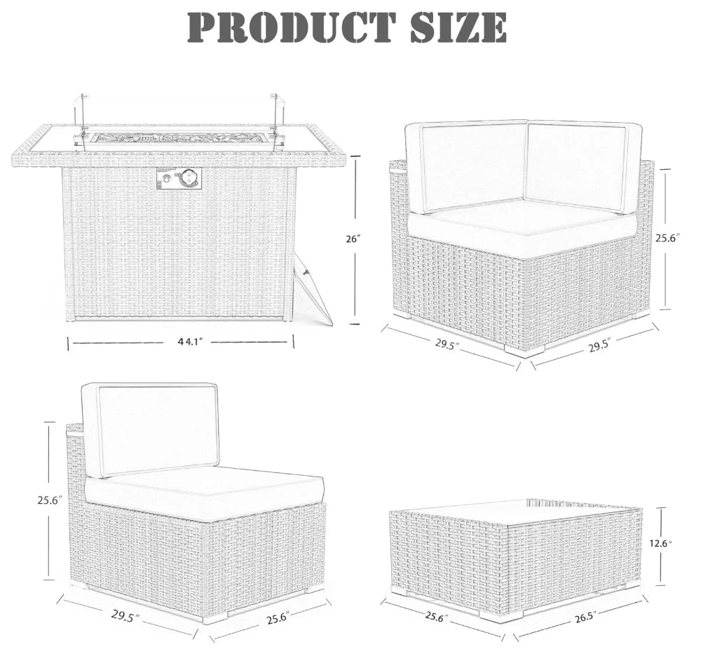8-Piece Whicker Patio Set W/Fire Pit