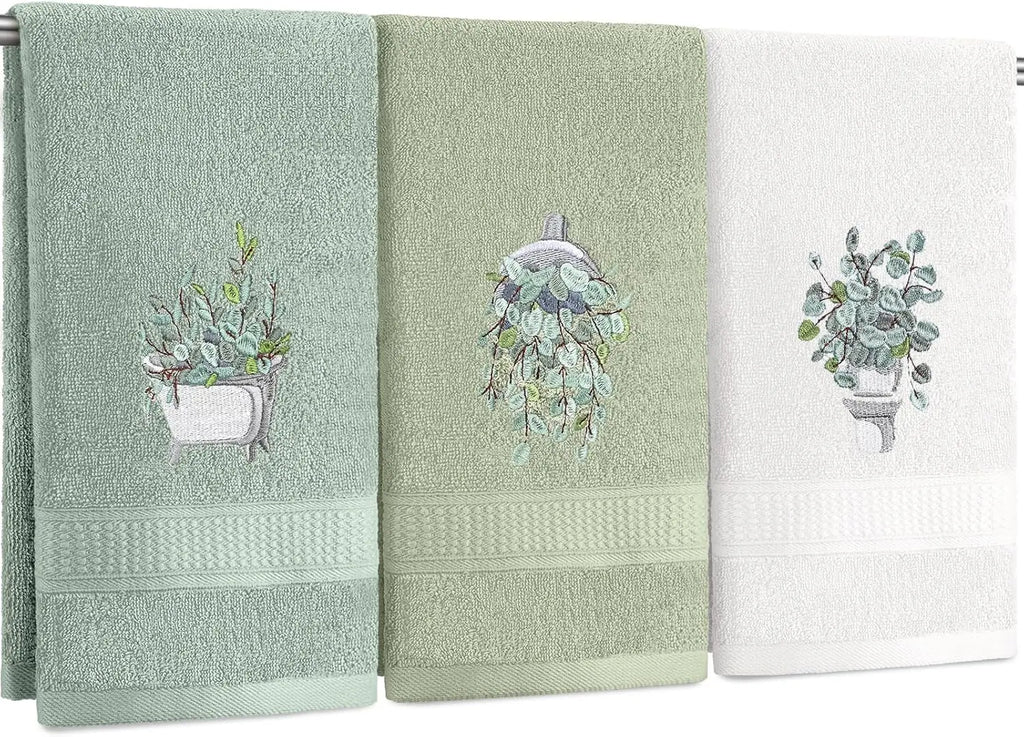 3 Farmhouse Hand Towels, Embroidery, 100% Cotton