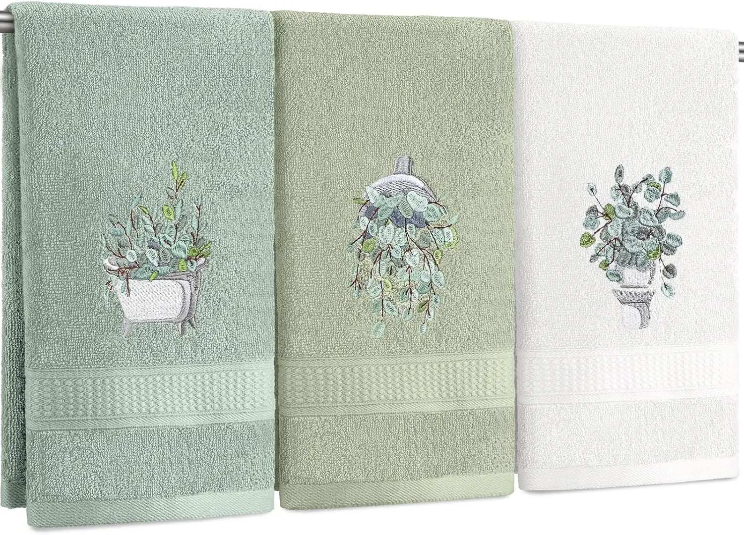 3 Farmhouse Hand Towels, Embroidery, 100% Cotton