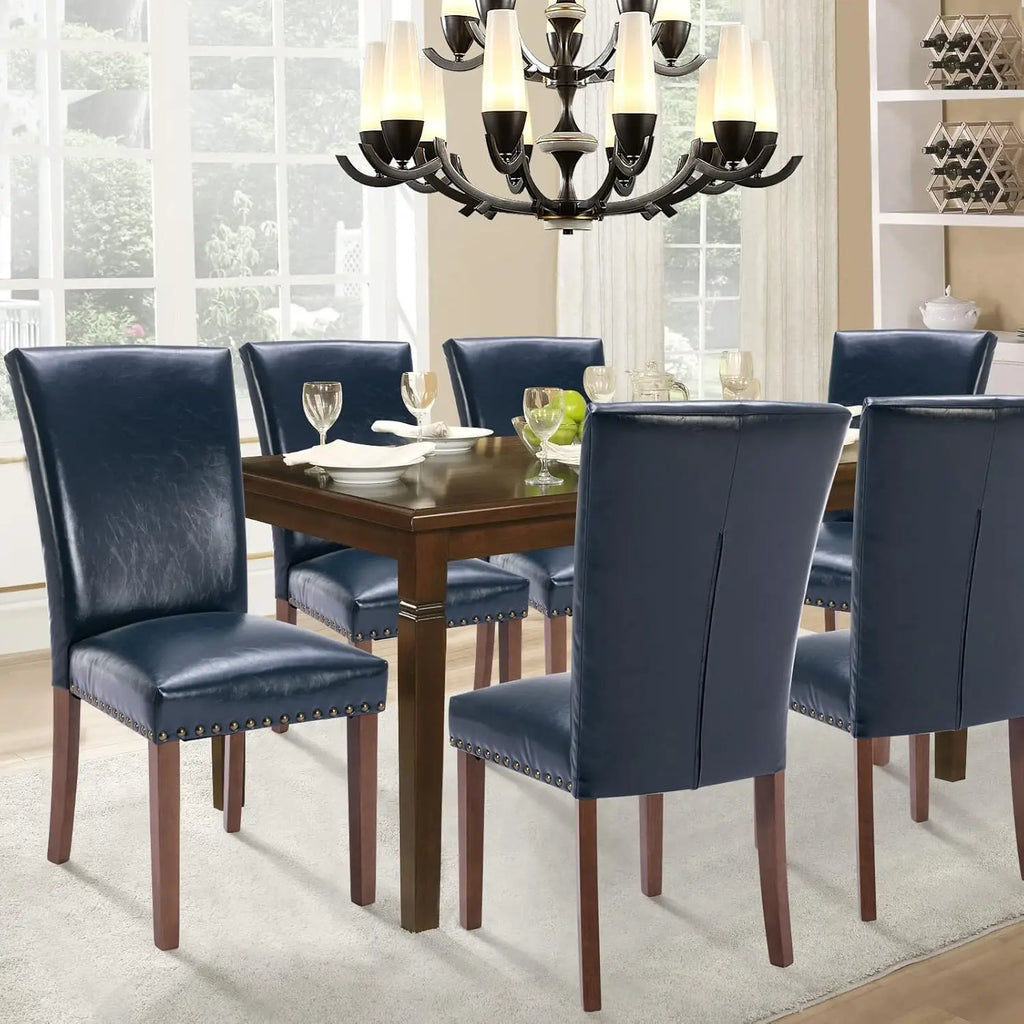 4 Blue Upholstered Nailhead PU Leather