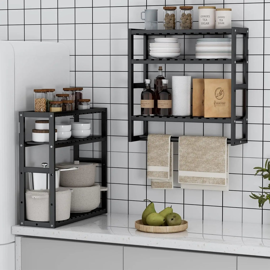 Bamboo Towel Rack w/Adjustable Shelf