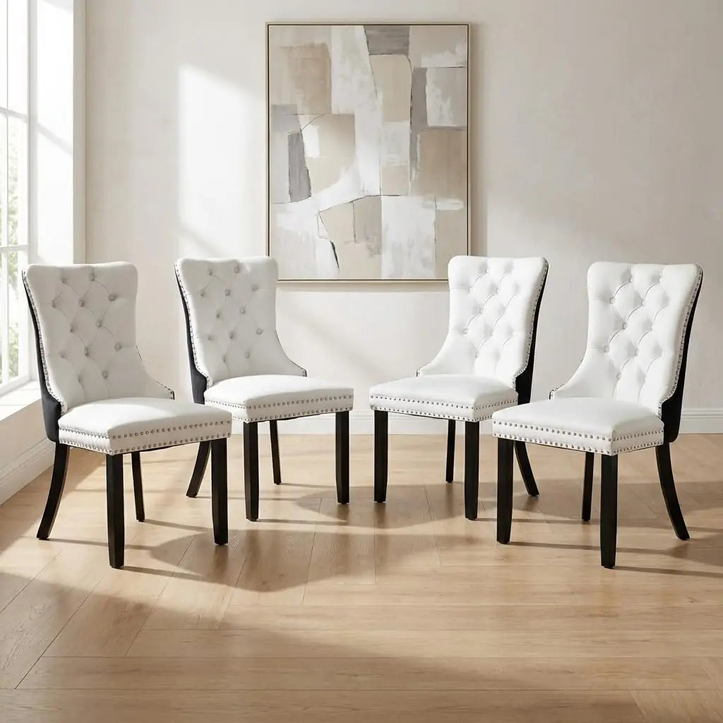 4 Modern Tufted Upholstered Beige Velvet