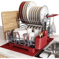 2 Tier Red Large Stainless Steel Dish Rack