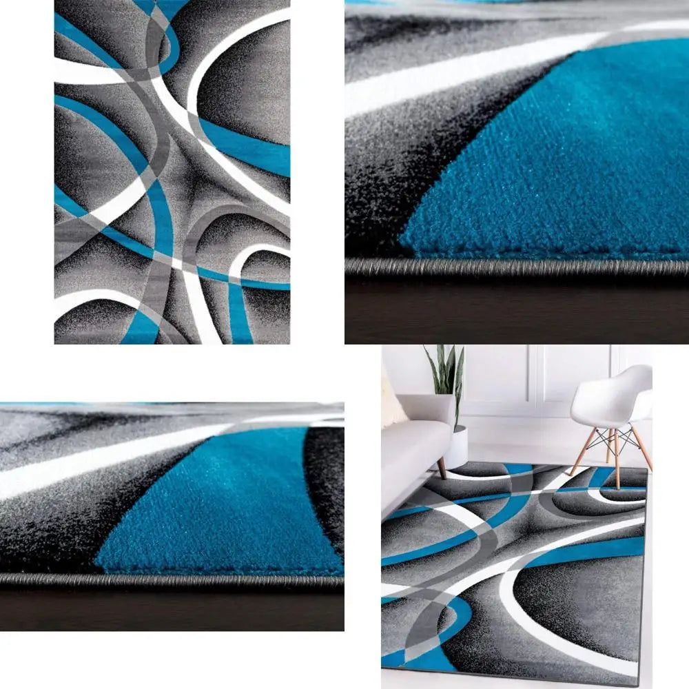 2'2"x7'4" Abstract Turquoise/White Swirl