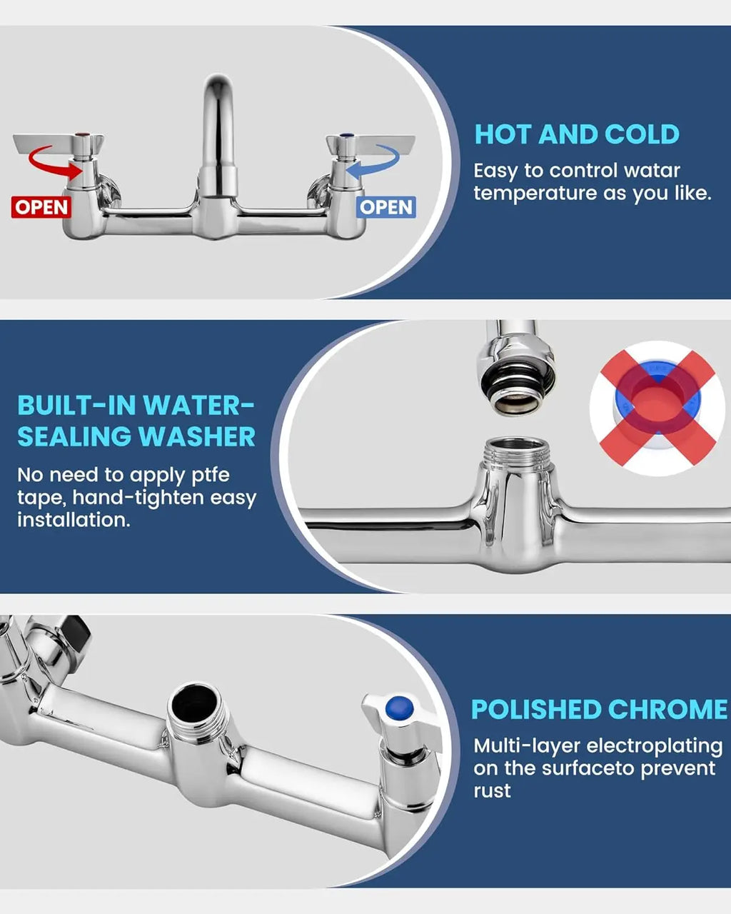 Wall Mount Commercial Faucet, 10 Inch Swivel