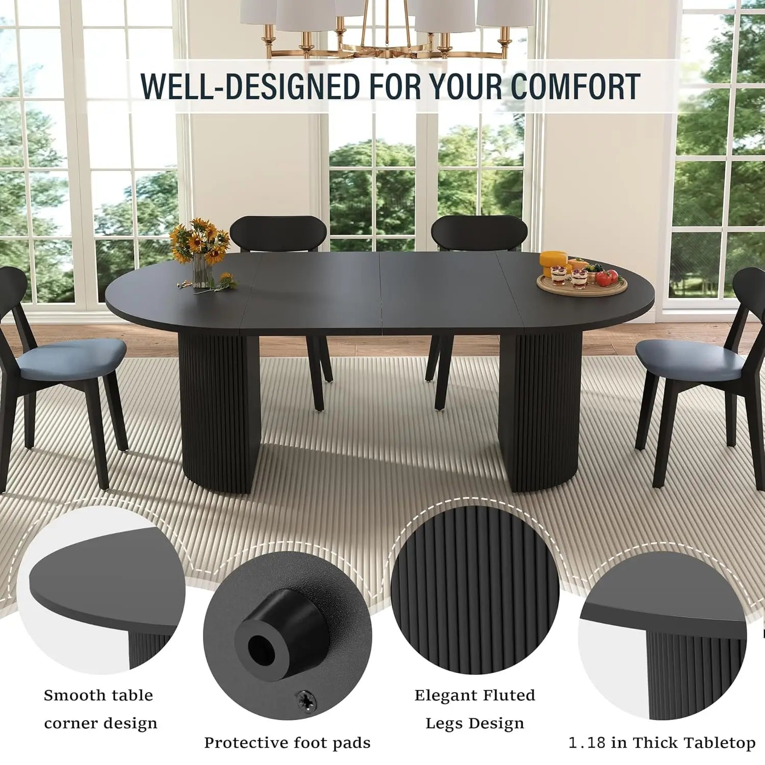 41-78" Extendable for4-8 Round/oval Fluted base