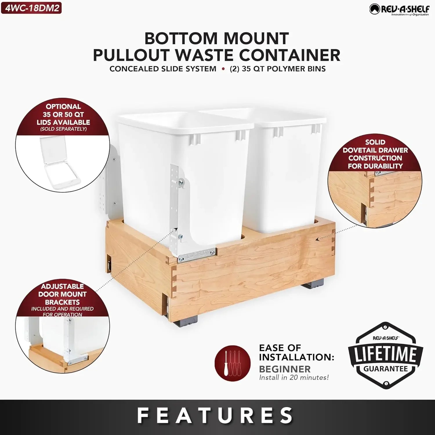 2-35 Qt Bottom Mount Pullout Under Cabinet Waste