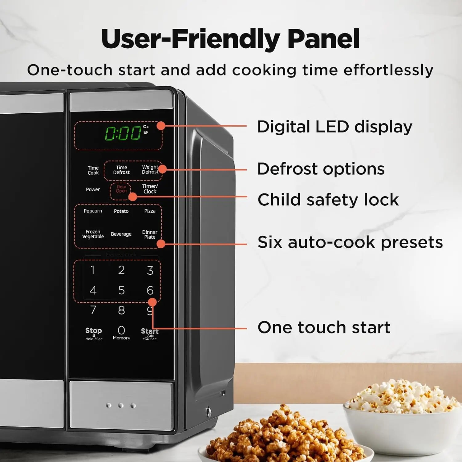 Microwave 0.9 CF - 6 Auto Menus, Child Lock, 900 W