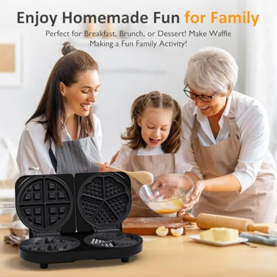 Dual Waffle Maker for Heart and Classic Waffles
