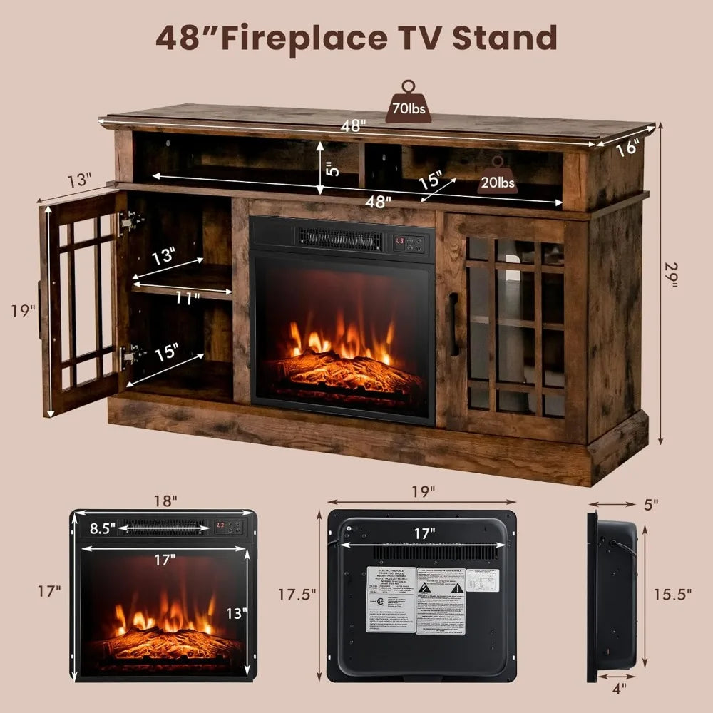 48" Fireplace TV Stand w/Electric Heater