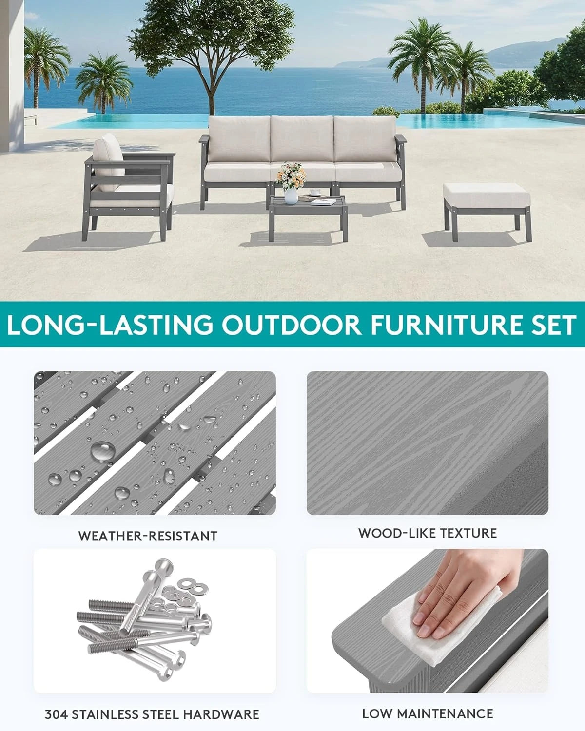 HDPE Patio Set, 6 Pieces