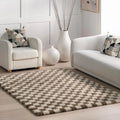 4x6 Checkered Shag Brown/Ivory