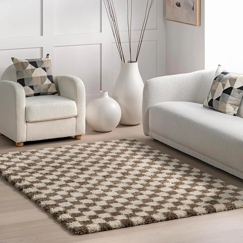 4x6 Checkered Shag Brown/Ivory