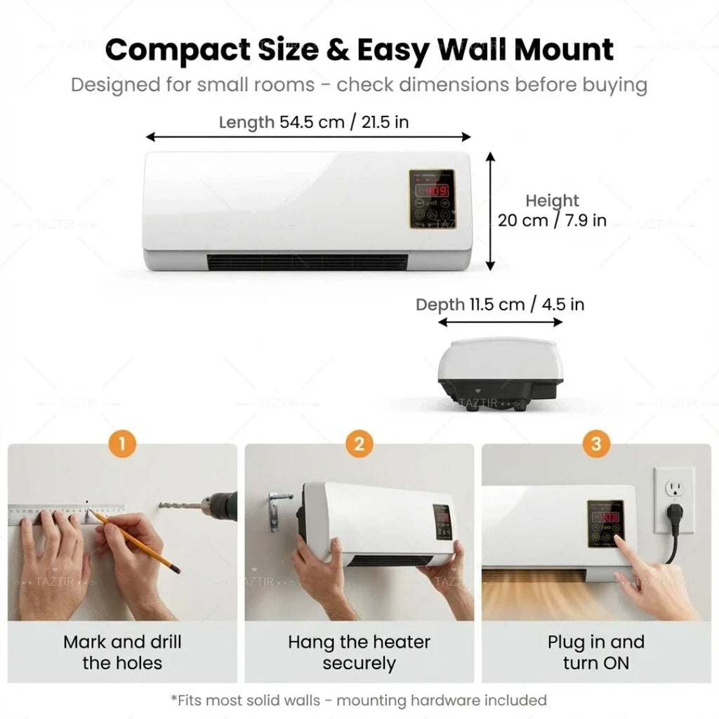2-in-1 Wall-Mounted Heater 1400W W/6-Hour Timer