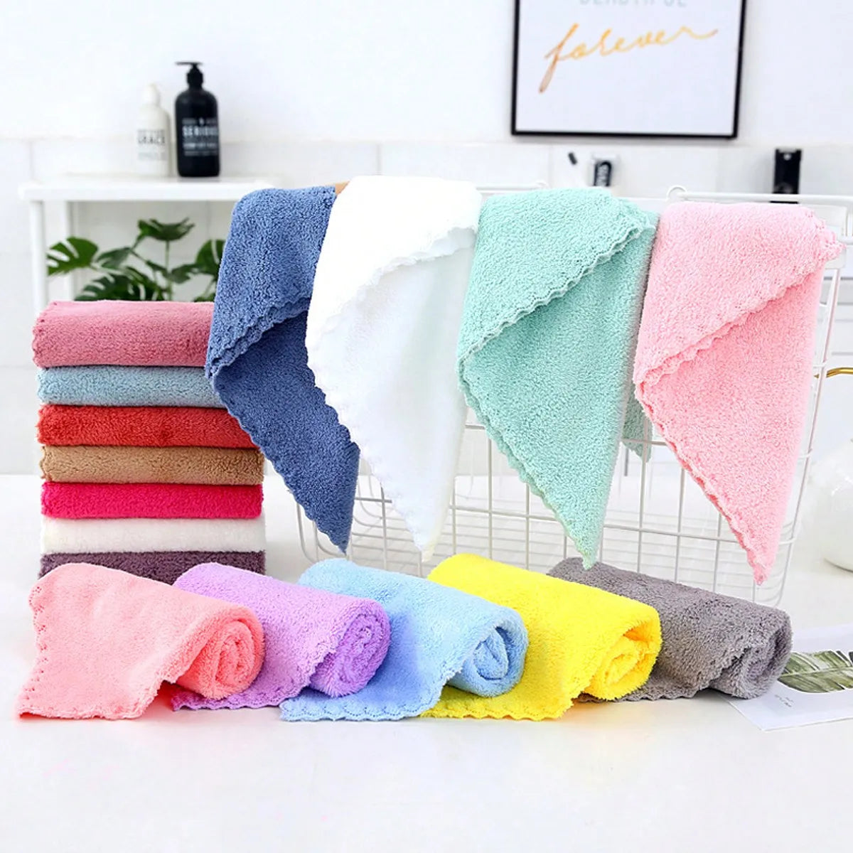5pcs Fleece Washcloths Set, Soft & Absorbent