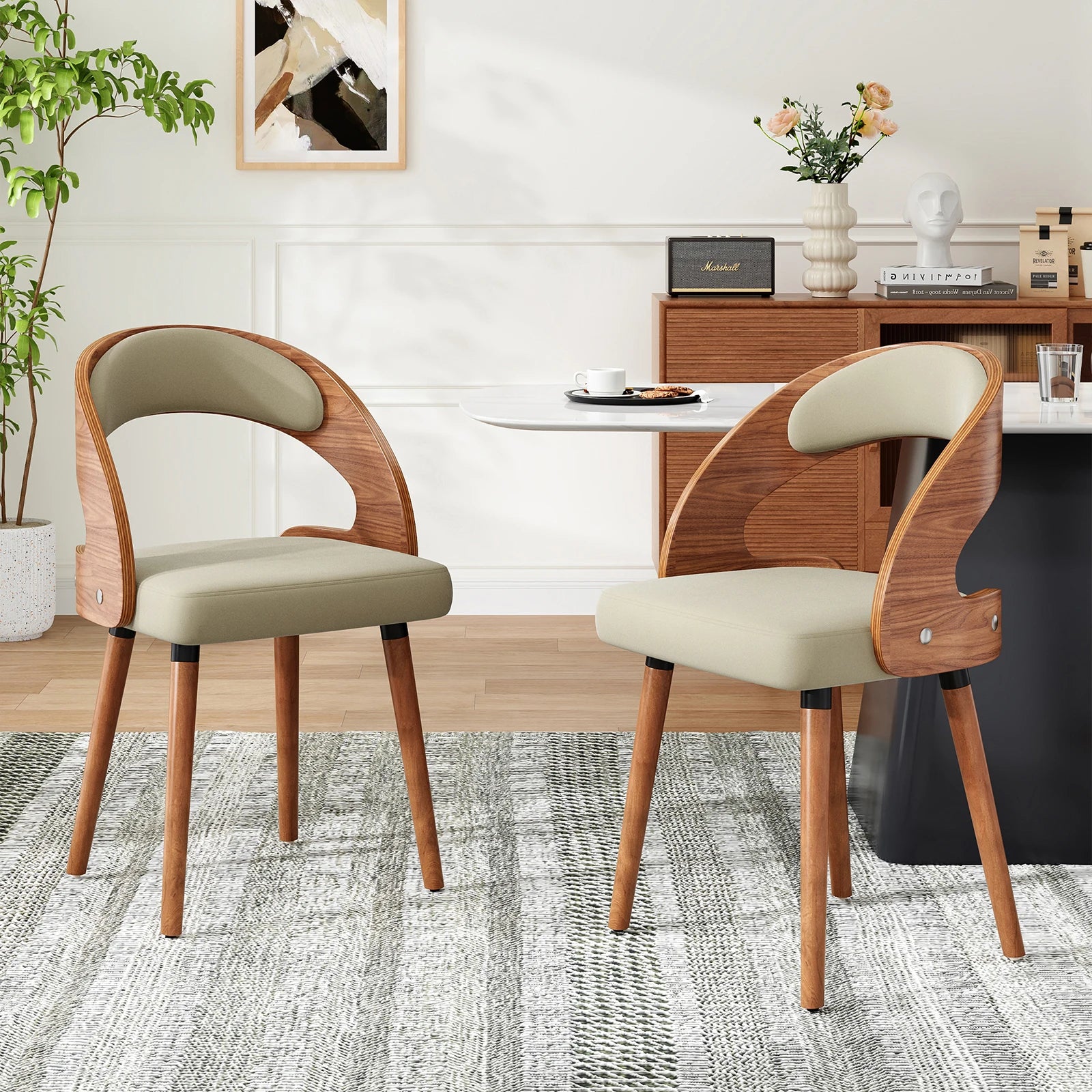 2 Wood Modern Upholstered Curved Backrest