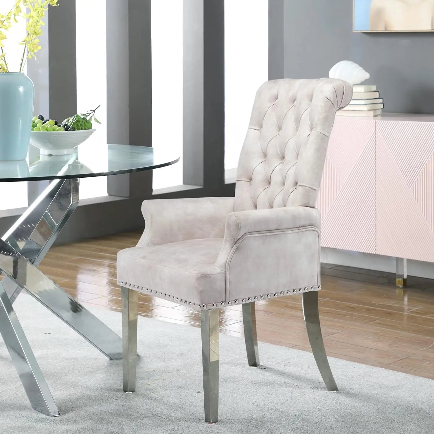 Luxurious Beige Velvet & Stainless Steel