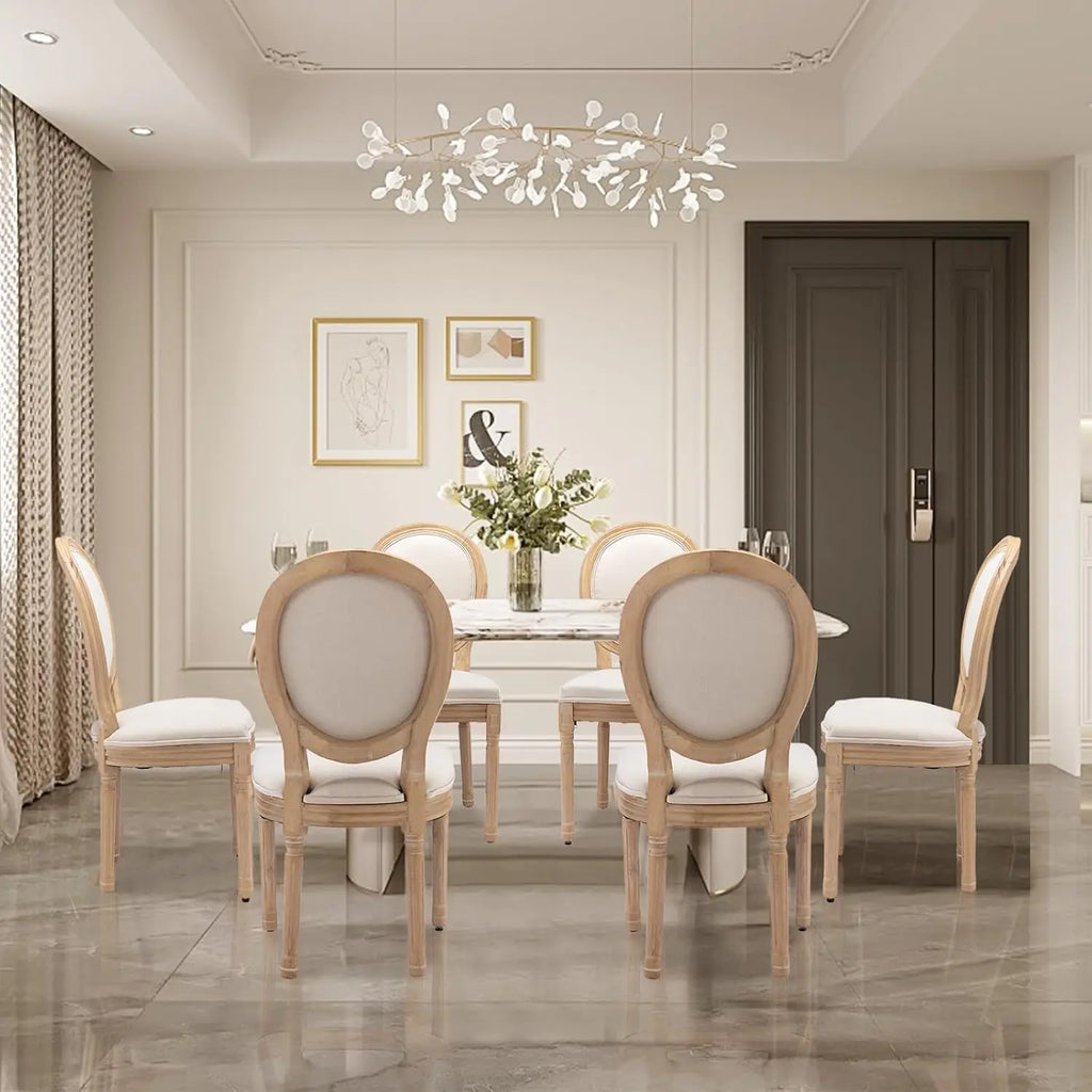6 French Beige Farmhouse Round Back