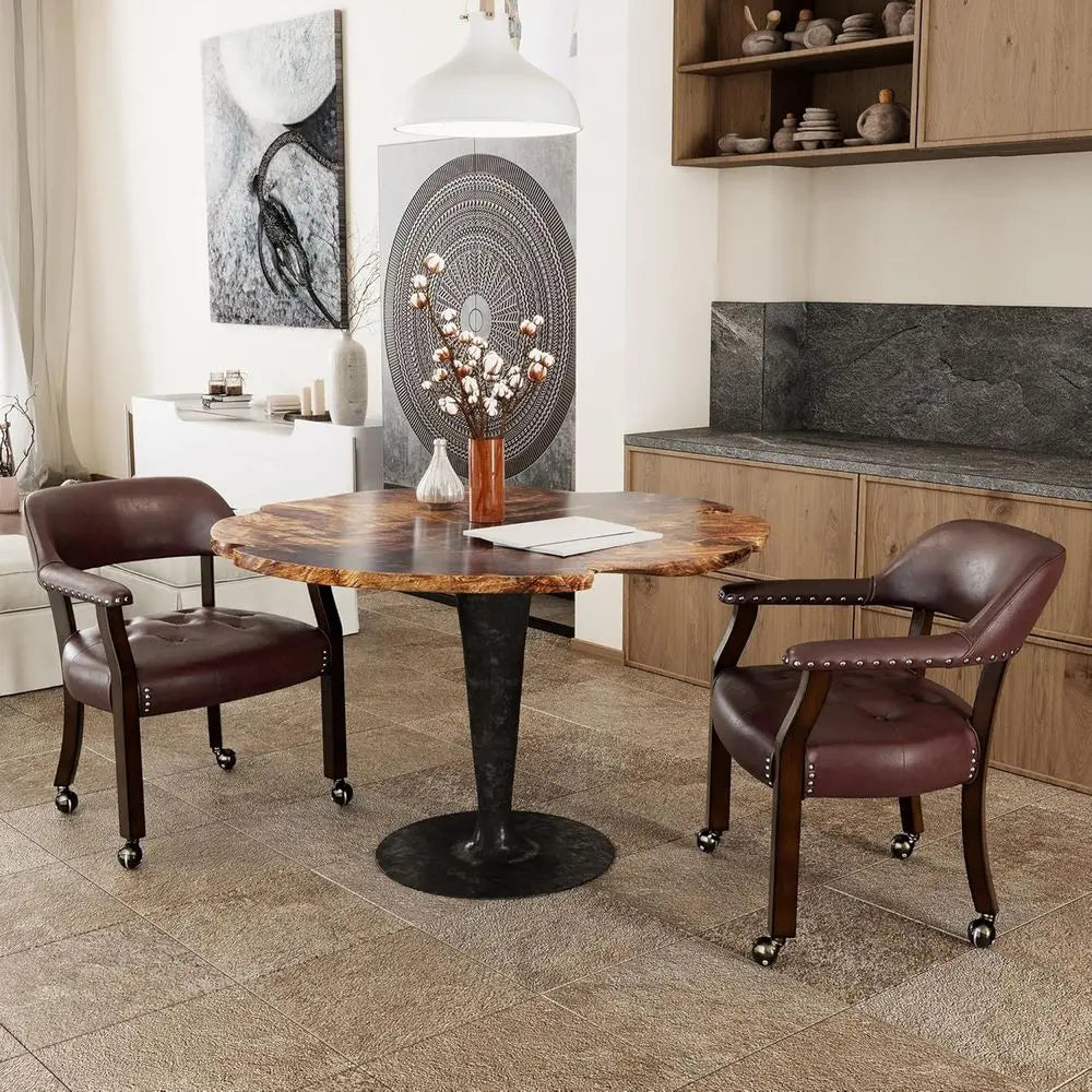 4 Leather Chairs on Casters w/Arms